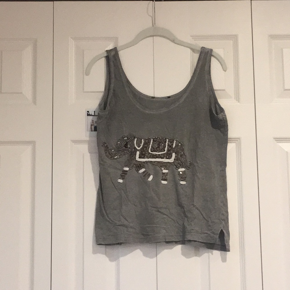 Top In Gray.  Embroidered With Beads